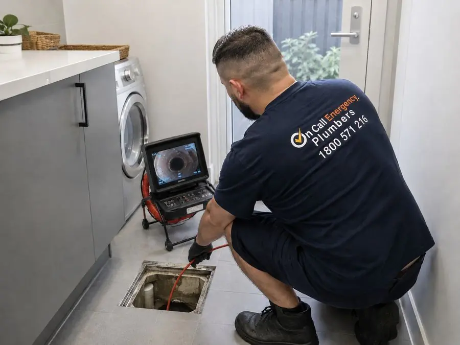 CCTV drain camera inspection at an indoor access point, Mentone
