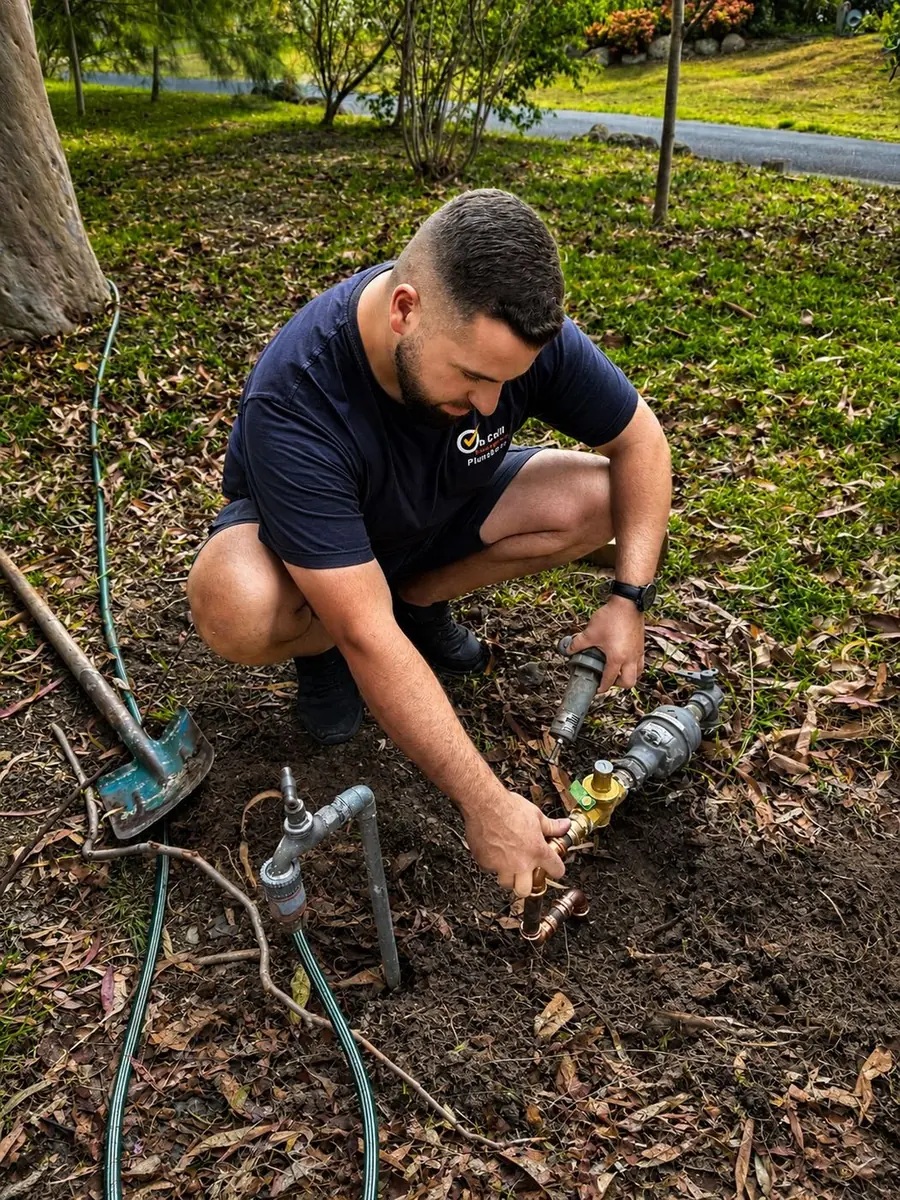 Plumber inspecting underground pipework, Mentone