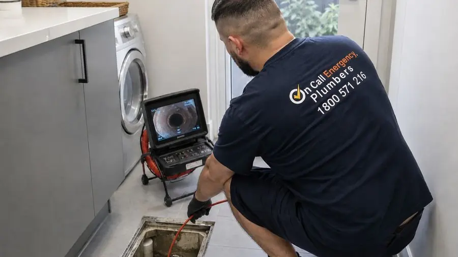 CCTV drain camera inspection at an indoor access point, Mentone